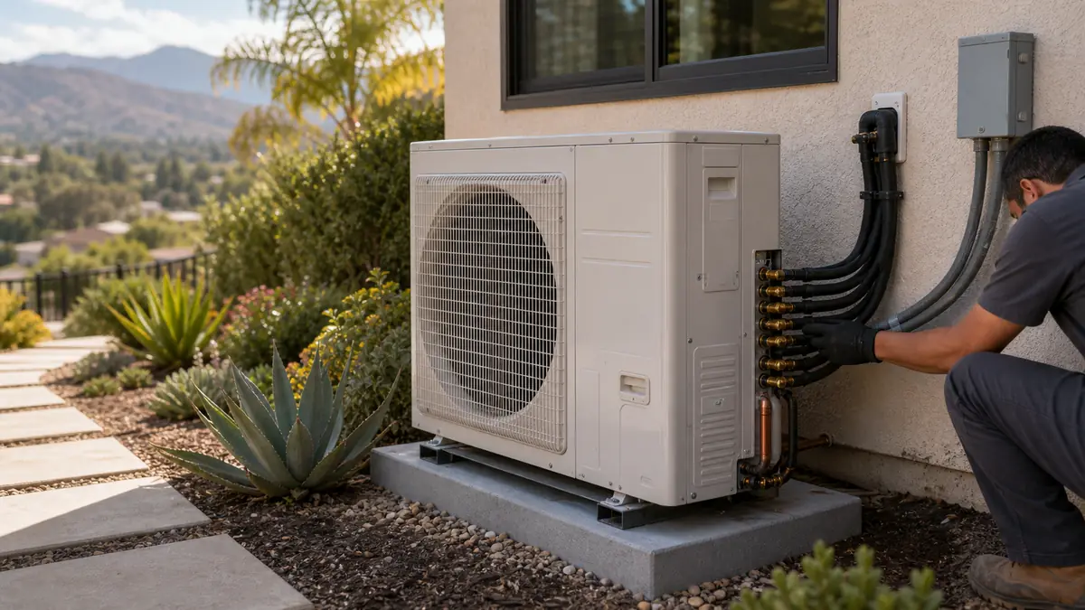 Mitsubishi MXZ multi-zone outdoor condenser at a Pasadena home
