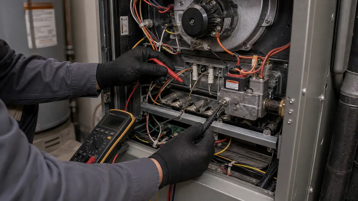 Technician diagnosing a no-heat system in Pasadena