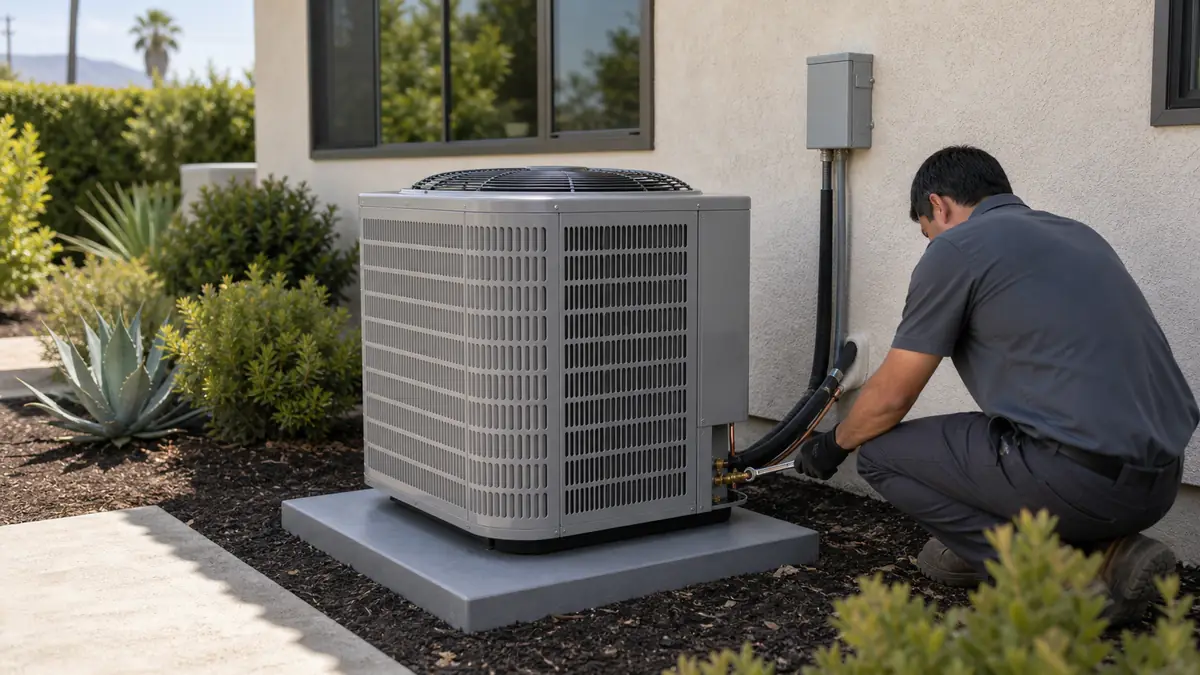 Mitsubishi ductless AC installation on a Pasadena Craftsman