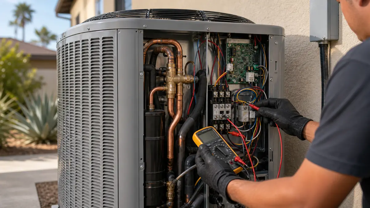 Mitsubishi heat pump repair on a Pasadena outdoor unit